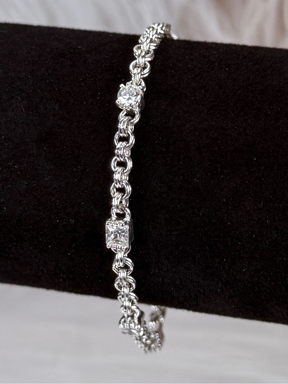 Vintage delicate Silvertone, clear bling, tennis bracelet